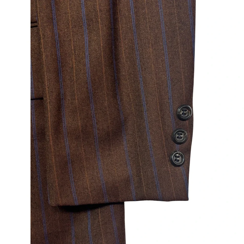 vtg 70s USA Made 36R 38R Brown Stripe Double Breasted Wool Blazer Jacket Retro